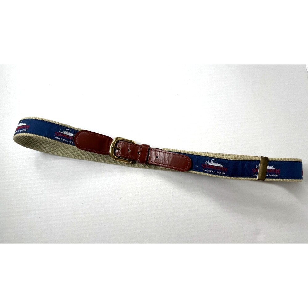 Steamboatin' American Queen Riverboat Belt Canvas & Leather Brass Buckle
